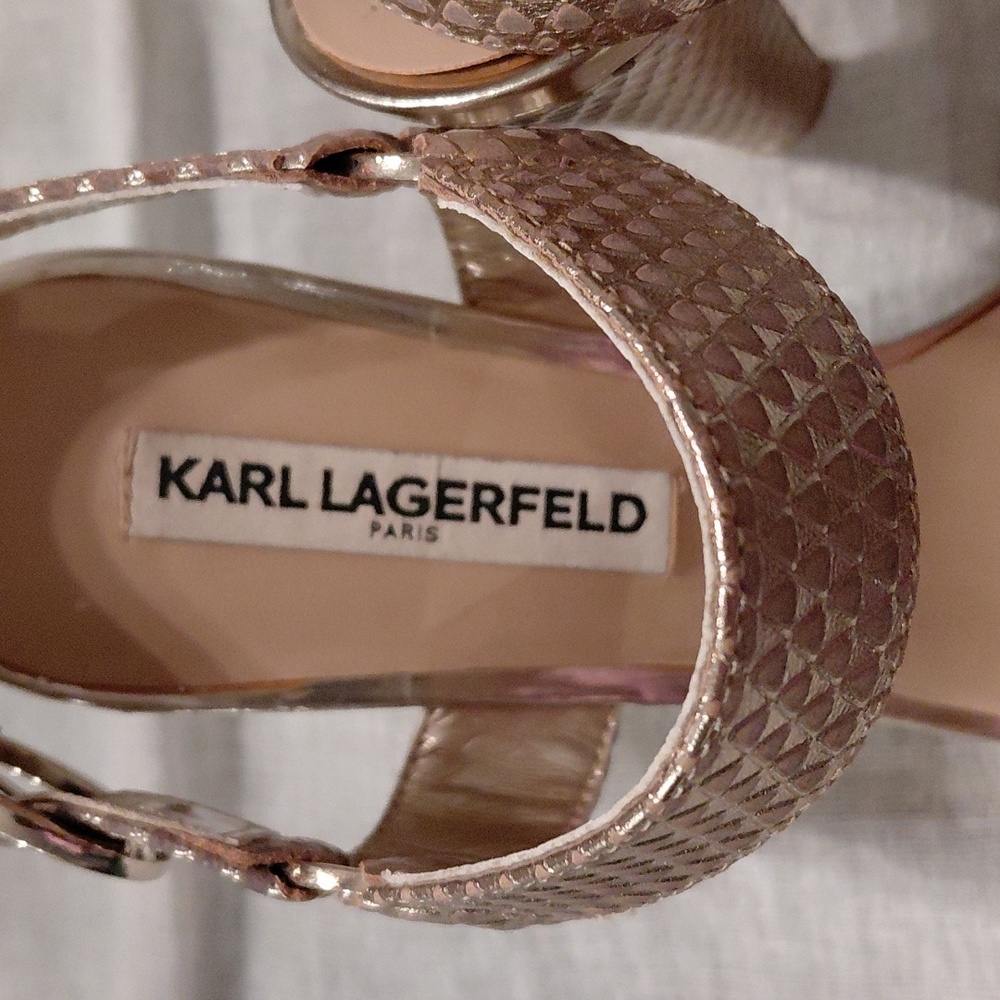 Karl Lagerfeld Cieone Muted Metallic Gold Heeled Sandals - Picture 4 of 9